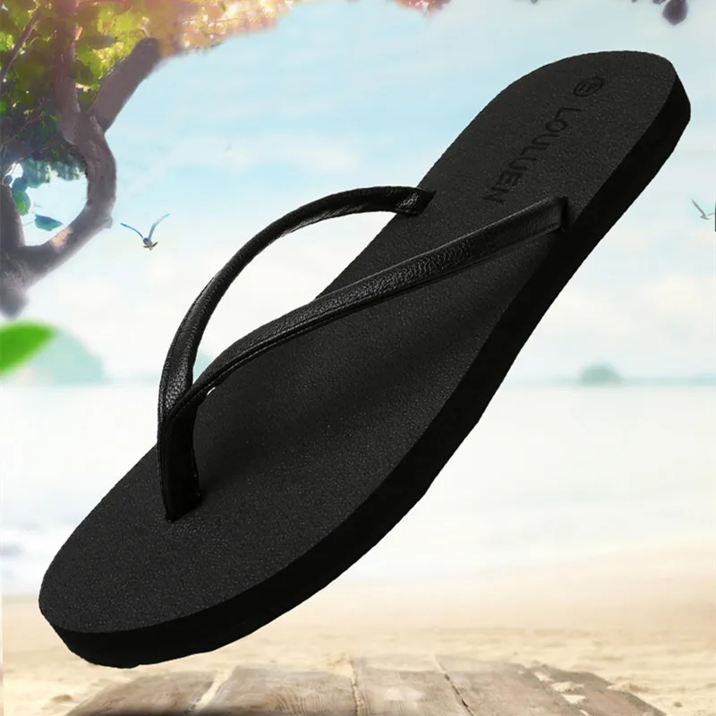 

HUCHAO Classic Designer New 2021 Women Flat Flip Flops Summer Comfortable Shoes Outdoor Flip Solid Color Sandals Men Size 35-45