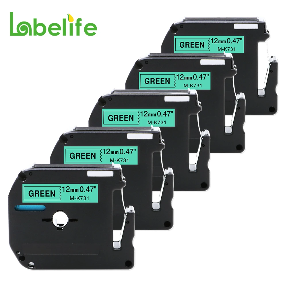 

Labelife 5 упаковка 12 мм MK731 M731 черный на зеленый MK неламинированная этикетка расходные материалы совместимы с принтером для этикеток Brother