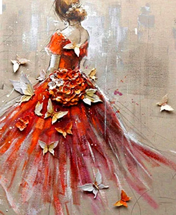 Полная круглая дрель DIY Алмазная картина женщина Бабочка вышивка крестиком