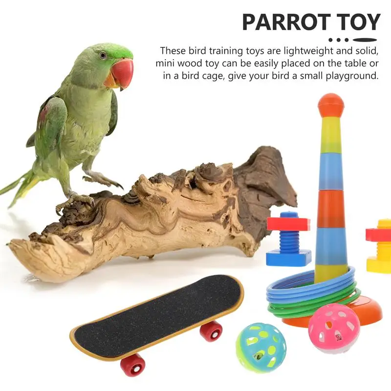 

9pcs Parrot Chewing Toy Bird Educational Toy Chic Wood Bird Training Toy Bird Cage Accessories