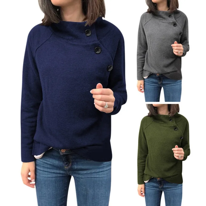 

Women Solid Color Slim Long Sleeve Loose O Neck Casual Ladies Sweatshirts Girl Autumn Winter Cotton Sweatshirt