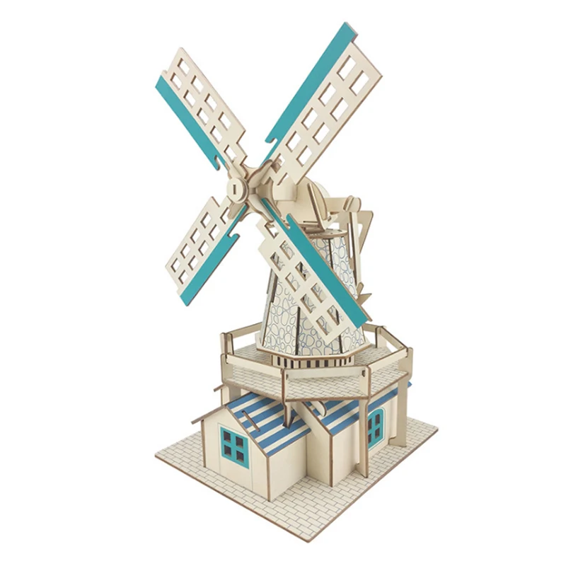 

Dutch Windmill 3D Puzzle Wooden Toys Laser Cutting Jigsaw Kids Assembly Educational Learning Wood Toy for Children Gift