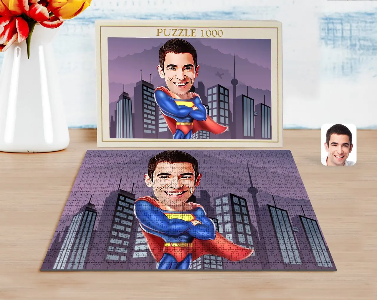 

Personalized Super Man Caricature of 1000 Piece Professional Puzzle-1