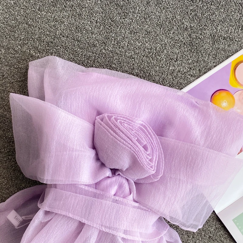 

Women Flower Decorated Gauze Tube Top Back Elasticity Strapless Short Camis Summer Sweet Mesh Vest Sexy Sleeveless Tank Crop Top