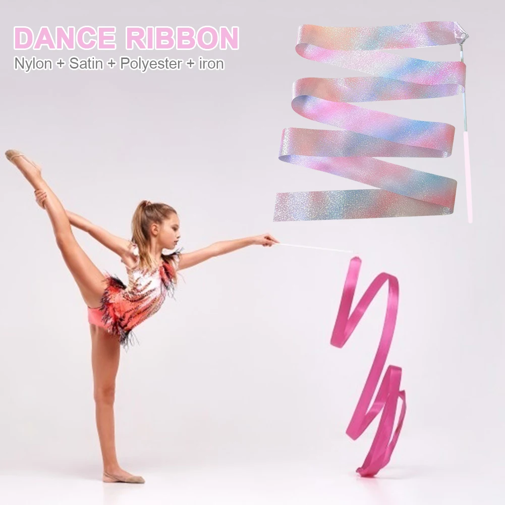 

2M Flashing Star Gym Ribbons Dance Ribbon Rhythmic Art Gymnastics Ballet Streamer Twirling Rod Rainbow Stick Training Kids Toys