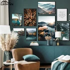 Картина на холсте с изображением скандинавской горы, осеннего пейзажа, плакат с озером, с изображением леса, Современная Настенная картина, декор для гостиной