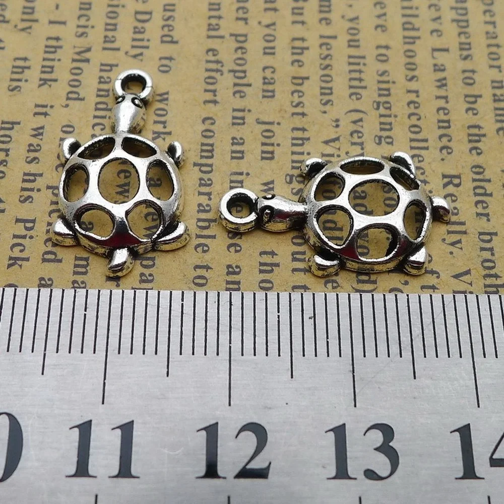 

250pcs Sea Turtle Charms 12mm x 22mm DIY Jewelry Making Pendant Antique Silver Color