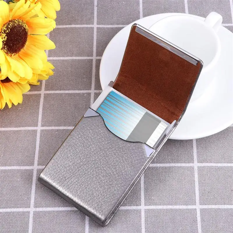 

Big Capacity Vertical Section Business Name Card Credit Card Holder Fashion Unisex Visit Card Case Metal Wallet PU Leather Box