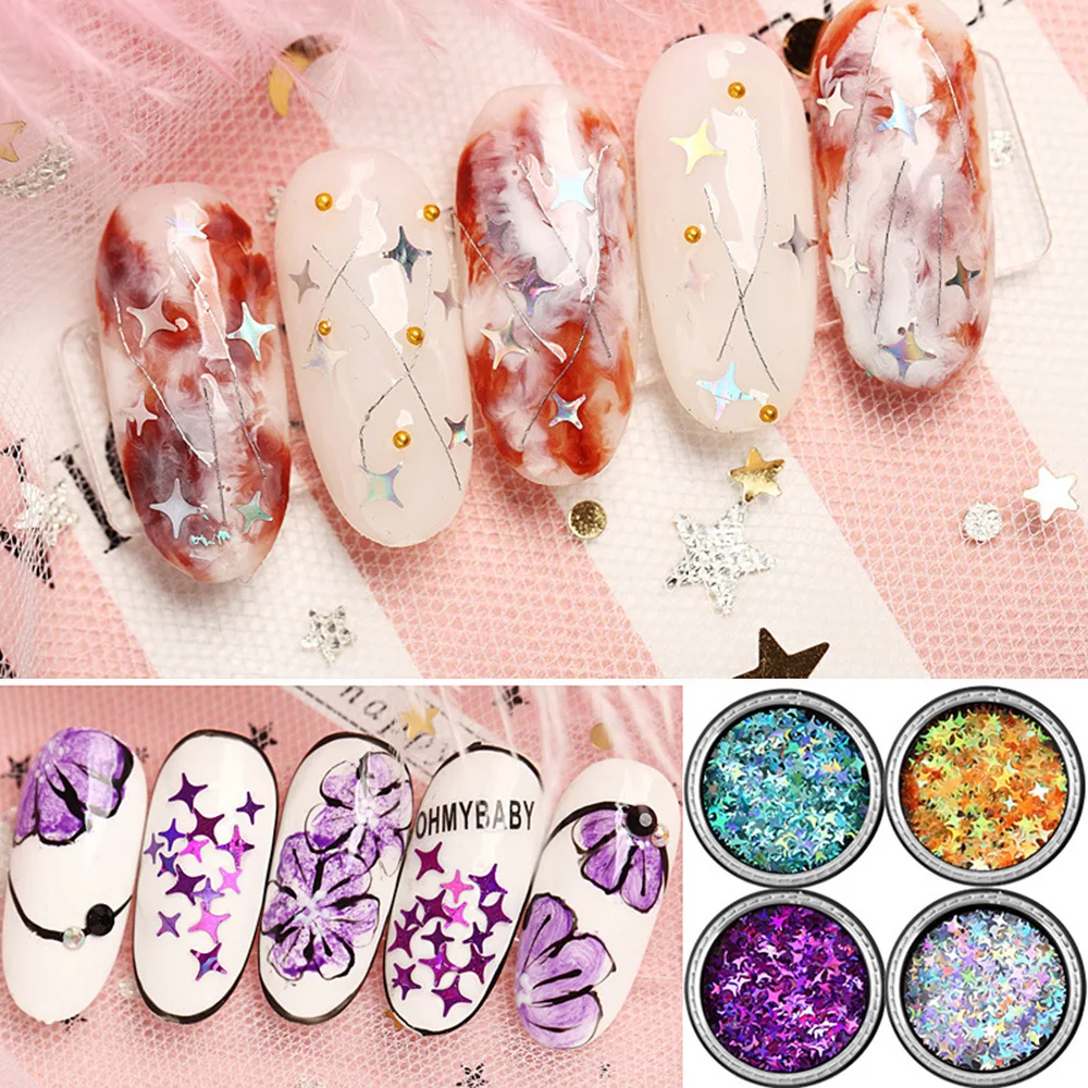 1 коробка разноцветный лазер разных размеров в форме звезды серебряная Лазерная