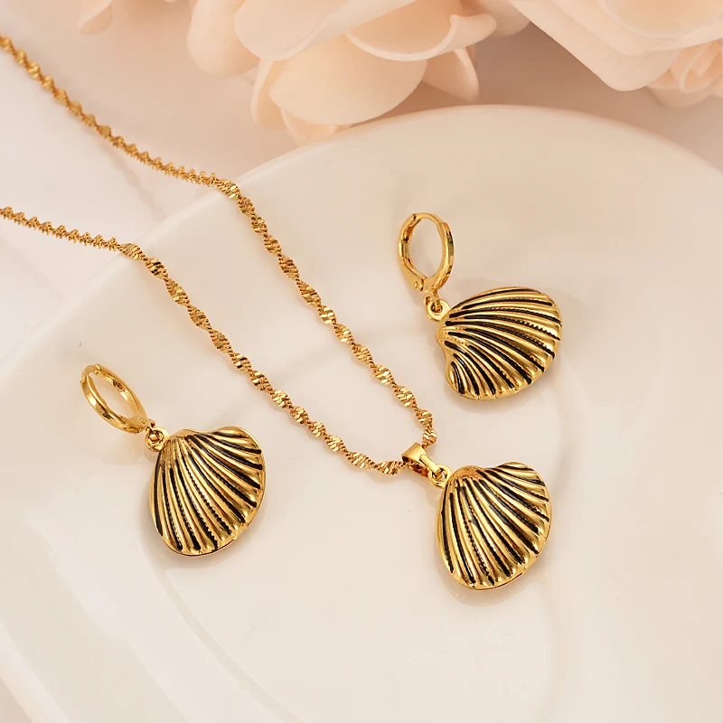 Наборы ювелирных изделий для женщин и девочек Золотые серьги-подвески из ракушек