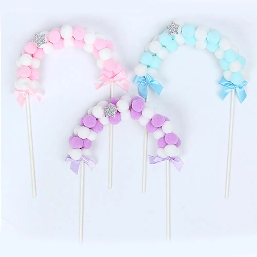 

1Pcs Hot Sale Pink Blue Soft Pompom Cloud Cake Topper Baby Shower Birthday DIY Cake Top Flags Decoration Festival Party Supplies