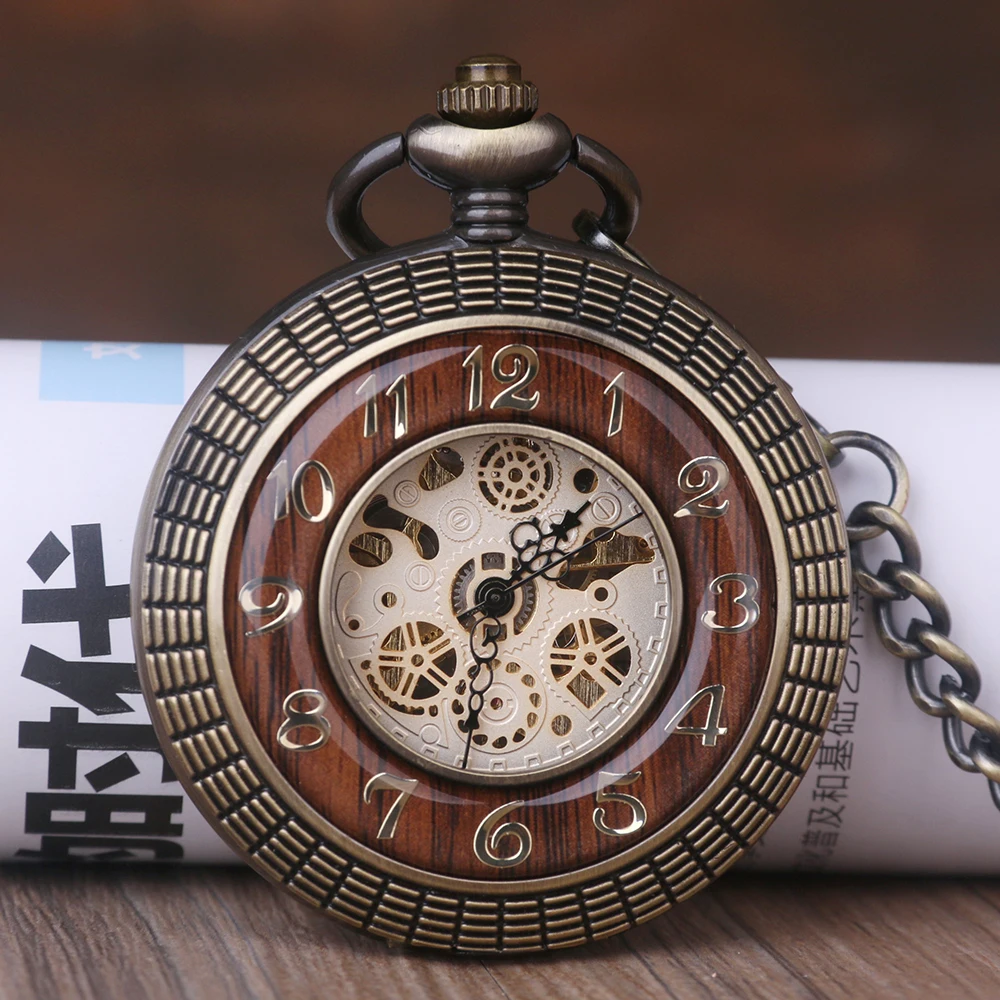 5pcs Vintage Roman Number Hand-Winding Watch creative carving flower Mechanical Pocket Watch Chains Pendant Man Women Gifts