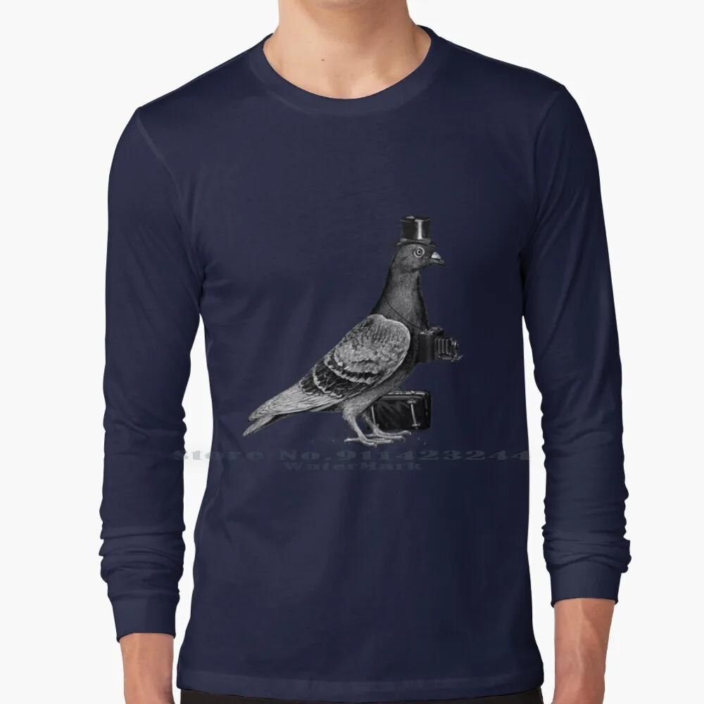 Туристическая футболка из 100% хлопка зимняя Милая шляпа фотограф голубь чемодан