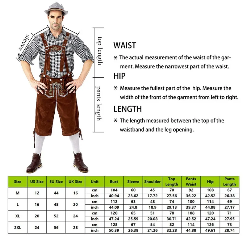 

Men Costume Clothing Adults Oktoberfest German Bavarian Shorts Outfit Overalls Shirt Hat Suspenders Shorts Set Halloween Outfit