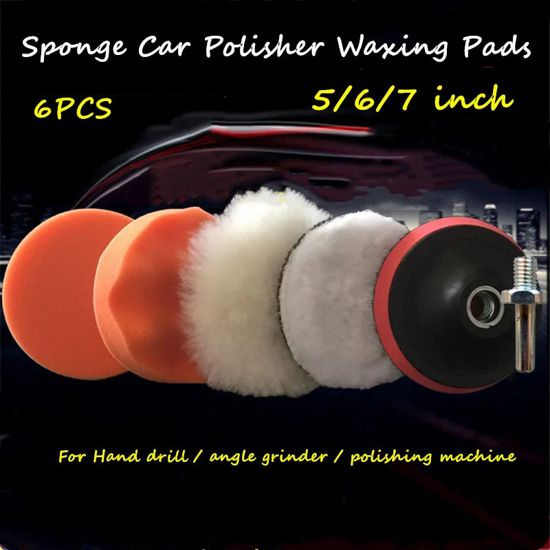 

5"/6"/7" Car Sponge Polishing Pad Set Polishing Buffer Waxing Drill For Car Polish Buffer Drill Angle Grinder Polisher 6PCS