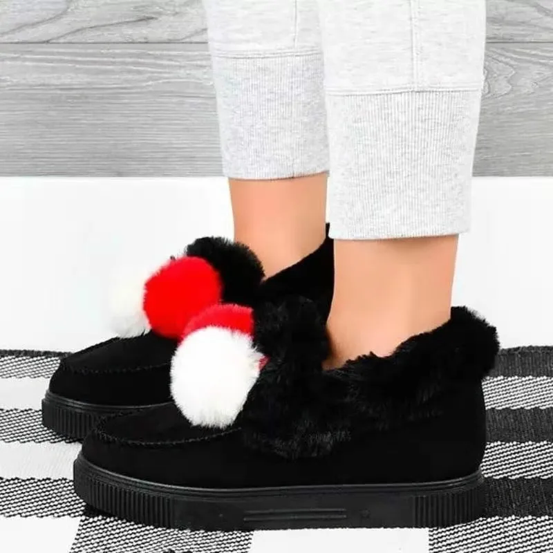 

2021 Cotton Shoes Pink Leather Mouth Snow Boots Women Winter Warm Short Boots Non-slip Velvet Bread Shoes with Lovely Plush Ball