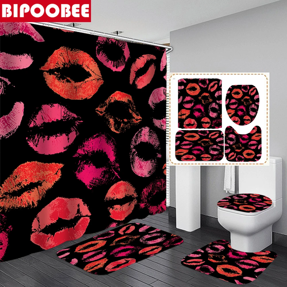 Сексуальные красные губы Ванная комната душа Шторы и ковер комплекты с принтом в