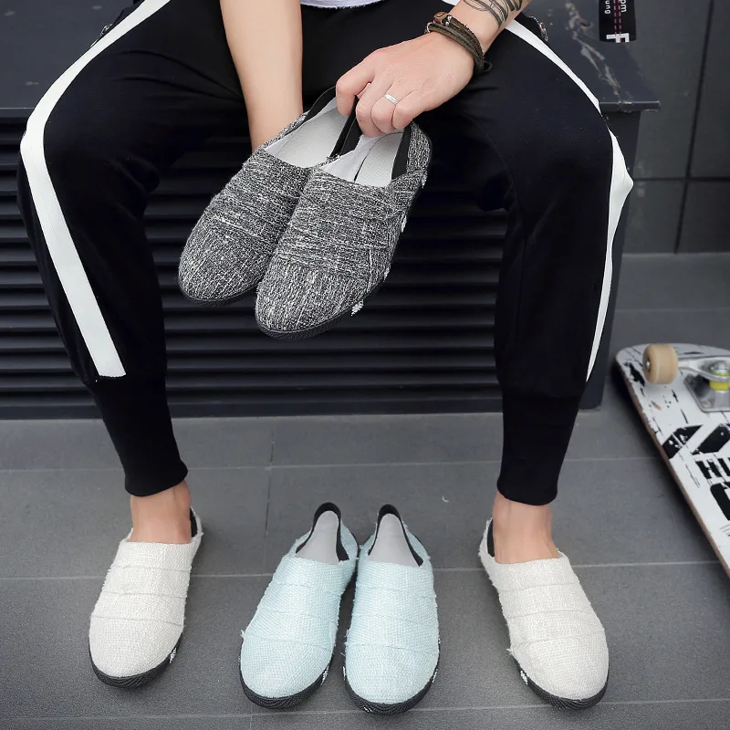 

Men's Slip-on Casual Light Hemp Shoes Men Fashion Sneakers Breathable Flat Shoes Loafers Soft Bottom Shoes Zapatillas Chaussure