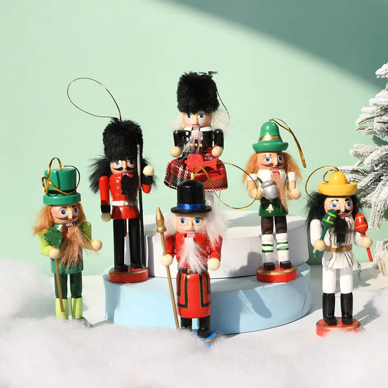 

13cm Wooden Nutcracker Doll Soldier Puppet New Year Christmas Pendant Ornaments Decoration Kids Gifts