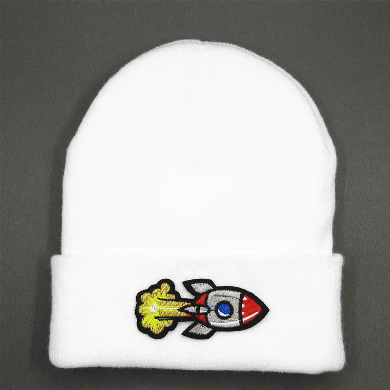 

cotton rocket embroidery Thicken knitted hat winter warm hat Skullies cap beanie hat for men and women 77