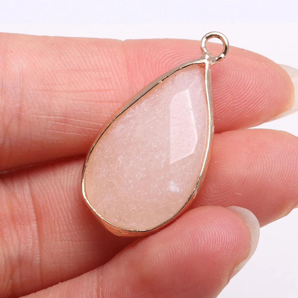 

New Natural Stone Water Drop Shape Section Rose Quarts Lapis Lazuli Pendants for Jewelry Making DIY Necklace Size 16x30mm