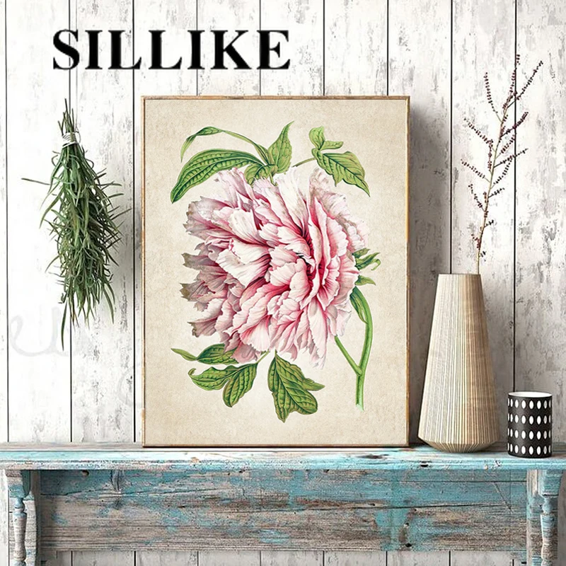 

Vintage Pink Peony Botanical Flower Prints Kitchen Wall Decor , Retro Plants Wall Art Pictures Painting Living Room Decor