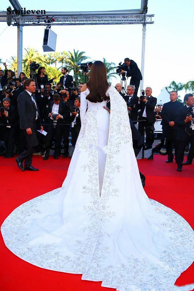Smileven White Evening Dress Long Sleeve Appliqued Lace Prom Gowns saudi arabia Sexy Party | Свадьбы и торжества
