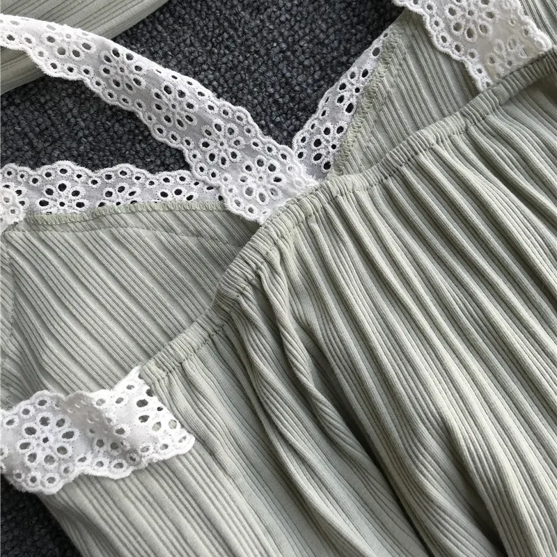 

3 Pcs Women's Pajamas Long Sleeve Sexy Sling Cotton Pajamas Set Female Sleepwear Green Home Clothing Ladies Loungewear Nightwear