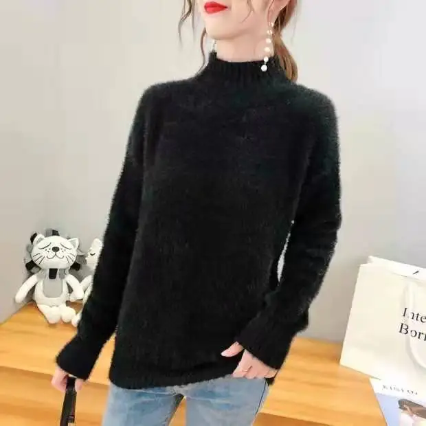 

2020 New Autumn Women Faux Mink Fur Cashmere Sweater Female Korean Style Student Fashion Loose Warm Thick Knitted Pullovers W511