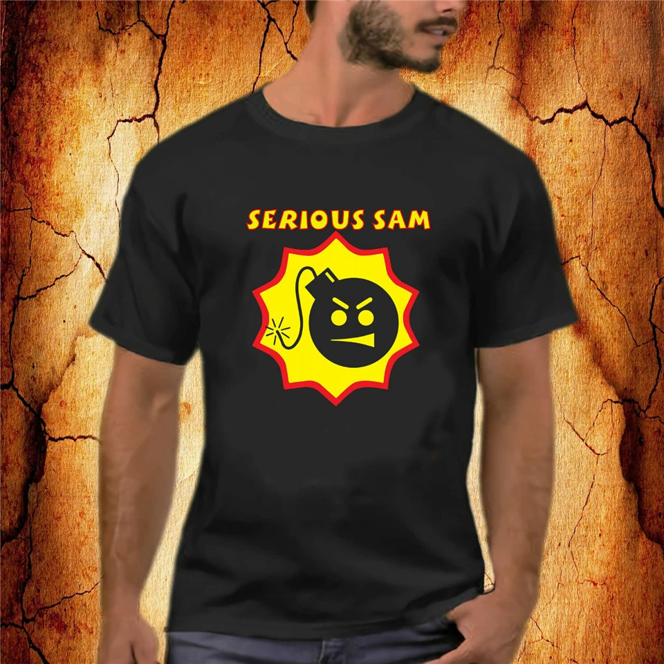 Крутой Сэм логотип черная футболка для молодых людей среднего возраста пожилого