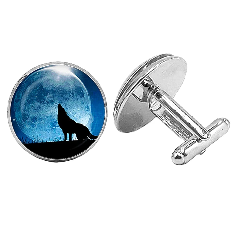 2019 New Personalized Wolf Cufflinks Gothic Snow Gift Glass Convex Round Men's To Send Jewelry | Украшения и аксессуары