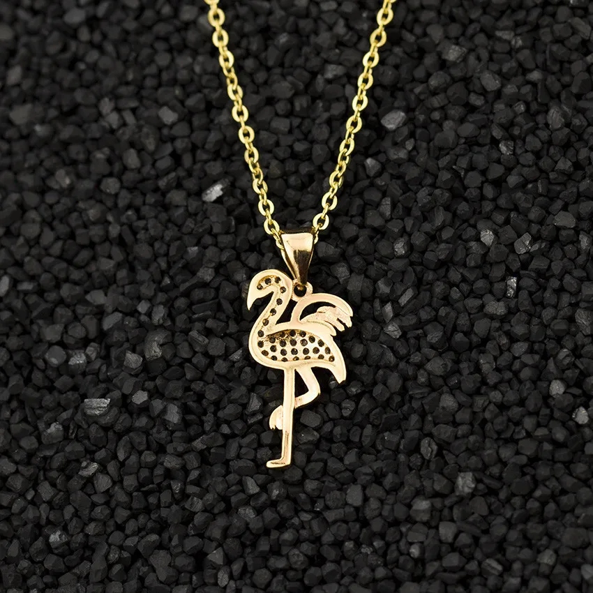 Золотое классическое ожерелье с фламинго женская мода популярное очарование