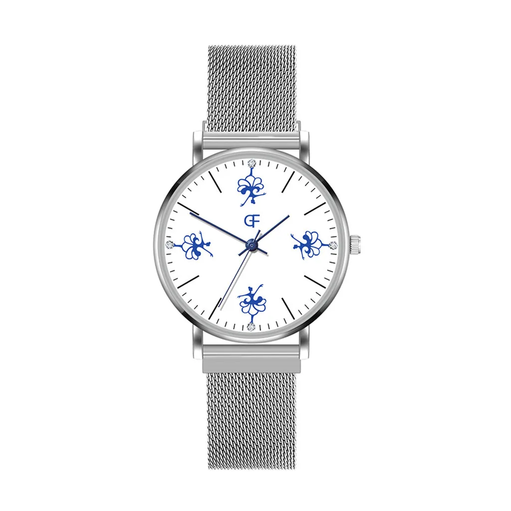 Женские часы с магнитной пряжкой ремешком сеткой кварцевые аналоговые круглые