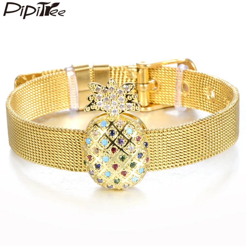 Большой женский браслет Pipitree из нержавеющей стали с фианитами | Украшения и