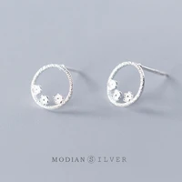 modian genuine 925 sterling silver simple hollow round flower ear stud earring for women fashion plant ear studs fine jewelry