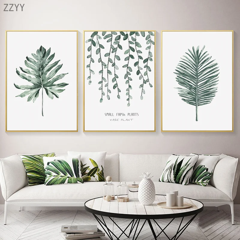 

Nordic Small Fresh Plants Art Canvas Painting Abstract Leaf Plant Poster Print Wall Art Pictures Modern Living Room Home Decor