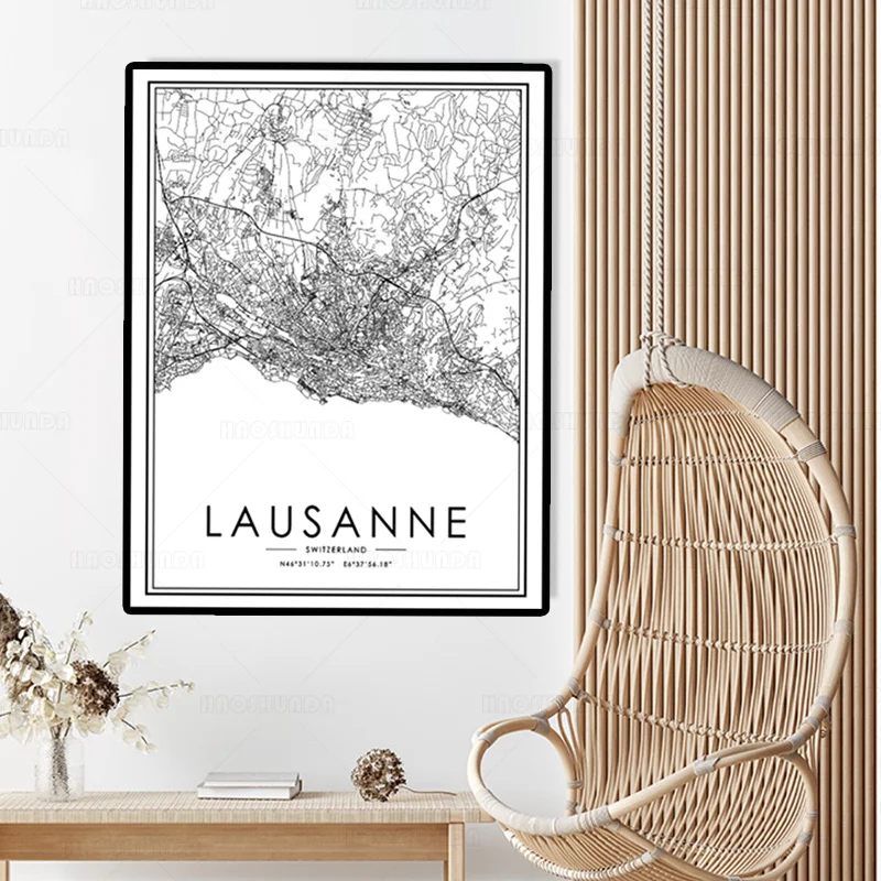 Карточка Лозанны карточка города на заказ рисунок женской черно-белой стеной