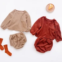autumn korean style baby girls boys clothing sets knitted long sleeves topspp shorts toddler baby boys girls clothes