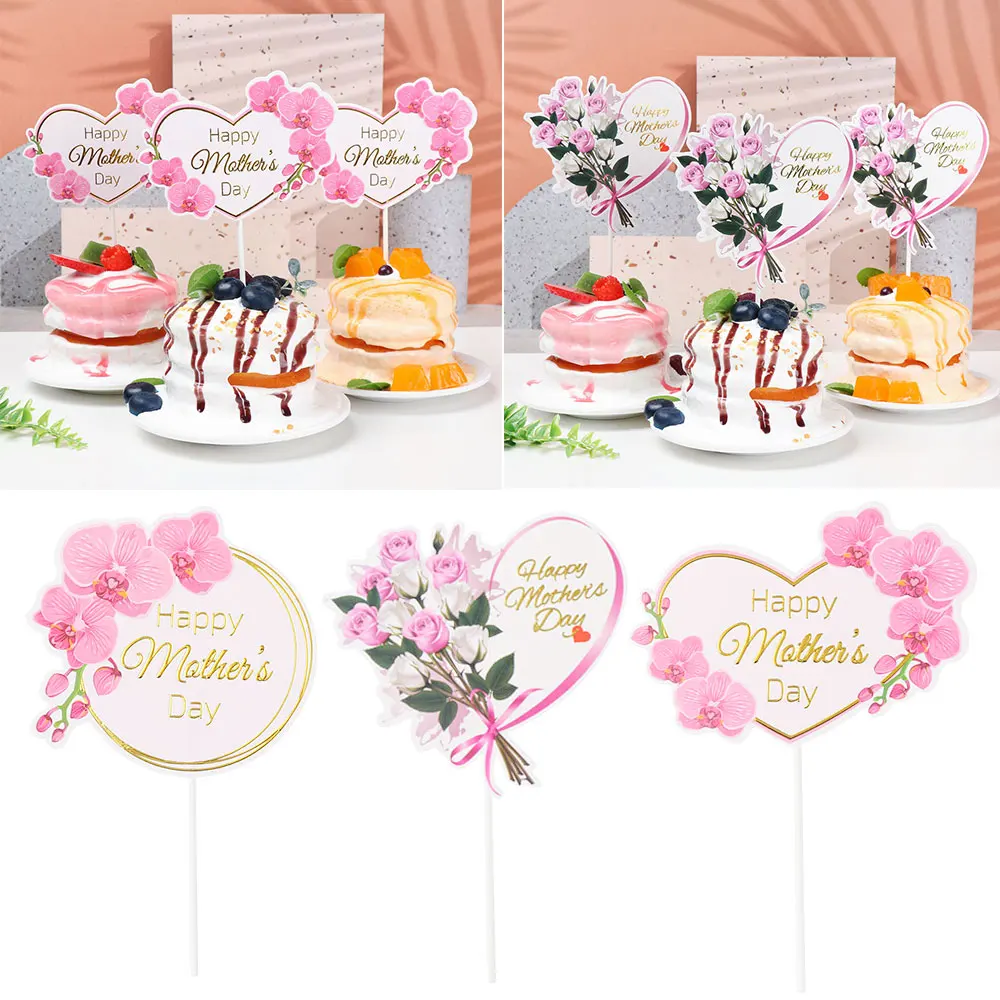 

6pcs Happy Mother's Day Cake Topper Heart Flower Cupcake Picks for Mother's Day Birthday Party Supplies