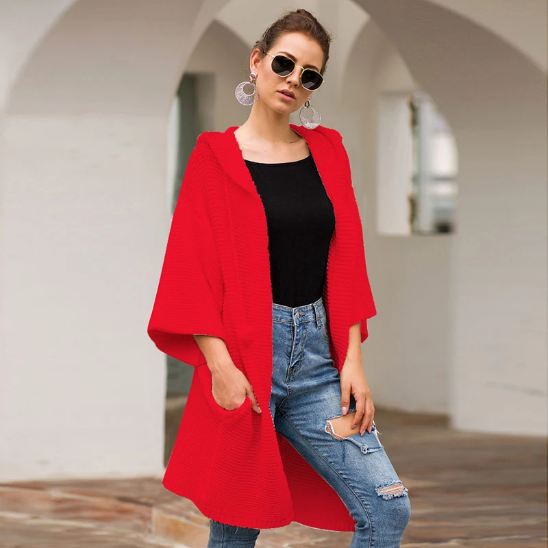 AIUJXK 2019 Autumn Winter Women Long Cardigans Fashion Hooded Casual Loose Knitted Sweaters Female Pink Cardigan Sweater Coat |