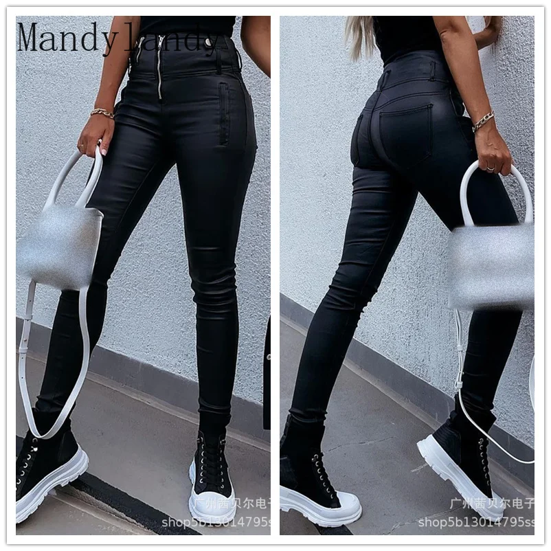 

Женские пикантные обтягивающие леггинсы на молнии Mandylandy, женские элегантные модные обтягивающие длинные брюки из искусственной кожи с выс...