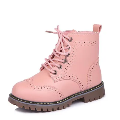 winter Pink MHYONS/Новинка года; модные ботинки для девочек; детская обувь с принтом; милые удобные ботильоны из воловьей кожи для девочек; водонепроницаемые ботинки martin для девочек - Цвет: winter Pink