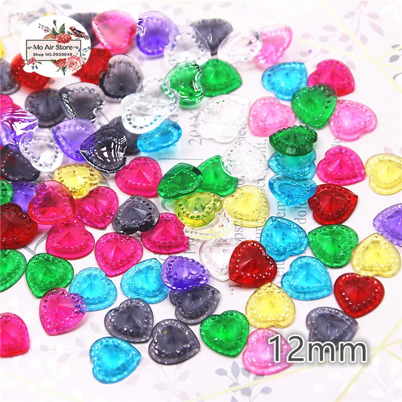 100 шт прозрачный смешанный цвет сердце Смола Стразы плоская спина кабошон