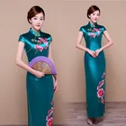 Зеленое изысканное цветочное искусственное платье Ципао женское сексуальное тонкое китайское официальное платье Элегантное Длинное Новинка Qipao