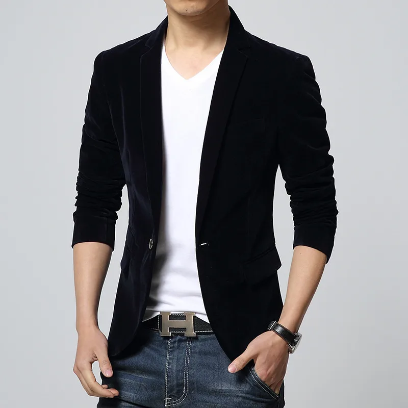 Top Men Winter Autumn M-4XL Blazer Slim Fit Navy Red Black Colors Suit Velvet Free Shipping | Мужская одежда