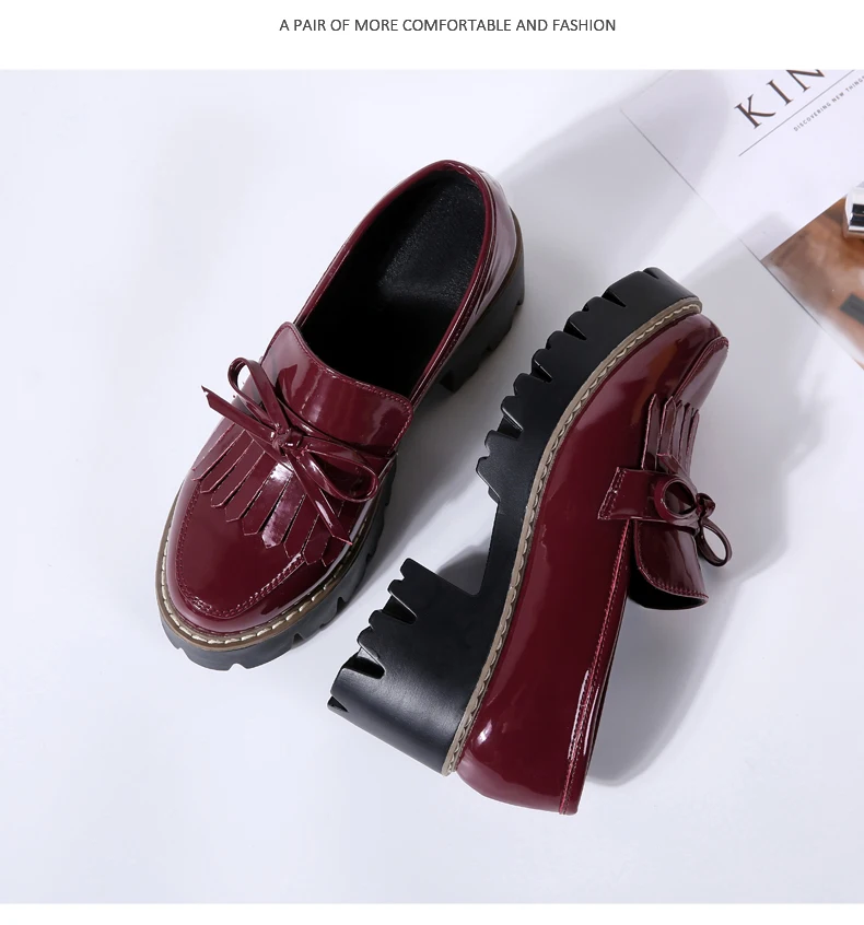 O16U Women Autumn Shoes Patent Leather Slip on Tassel Loafers Platform Flat Casual Shoes Women Flats Spring Shoes for Ladies