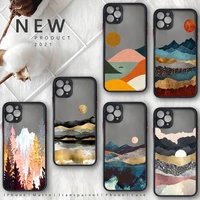 mountain marble moon phone case for iphone 13 12 11 8 7 plus mini x xs xr pro max matte transparent cover
