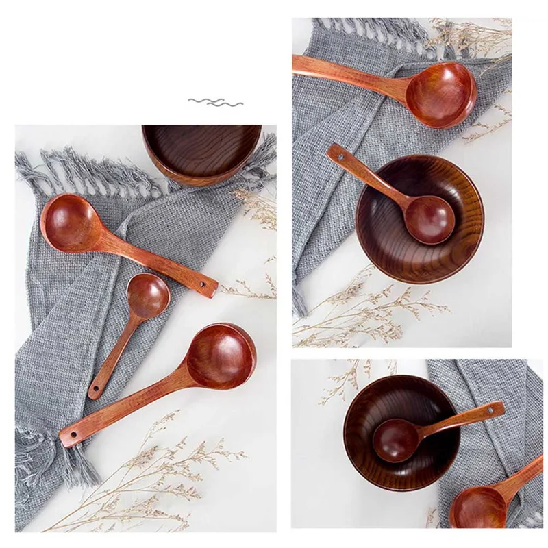 Деревянные ложки для супа с длинной ручкой Бамбуковая кухонная утварь чайная