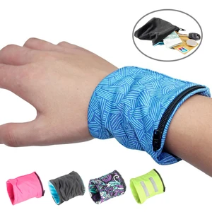 Беговая сумка-кошелек для хранения ключей для монет, бадминтона, теннисного запястья, отражающий карман на молнии, спортивный браслет