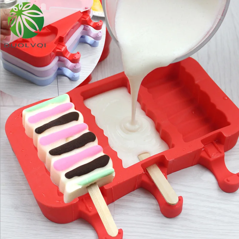 Форма для мороженого Holaroom с 3 отверстиями и деревянной палочкой силиконовые